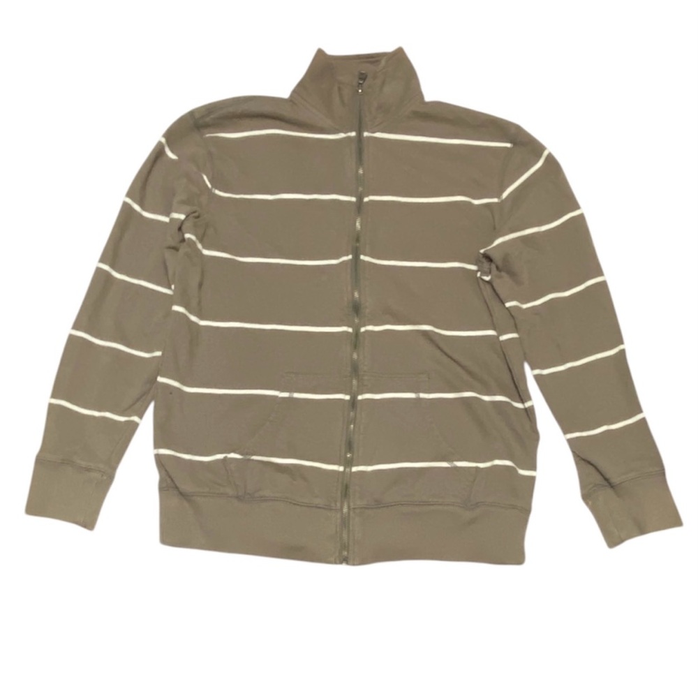 Merona Grey White Striped Men’s Full‎ Zip Jacket Sz M